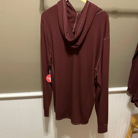 Men's Maroon Hooded Long-Sleeve Pullover Shirt - Picture 6 of 7